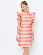 Asos A Line Dress With Structured Frill Detail In Stripe - Multi