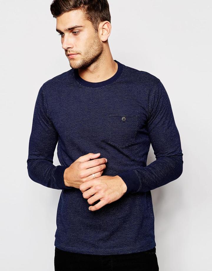 Selected Homme Pin Dot Long Sleeve Top With Pocket - Navy