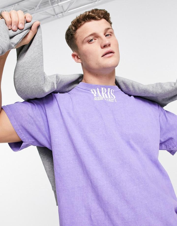 Topman Oversized Fit T-shirt With Paris Neck Print In Lilac-purple