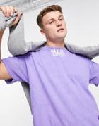 Topman Oversized Fit T-shirt With Paris Neck Print In Lilac-purple