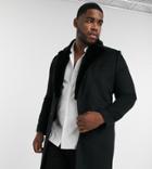 Gianni Feraud Plus Faux Fur Collar Double Breasted Overcoat-black