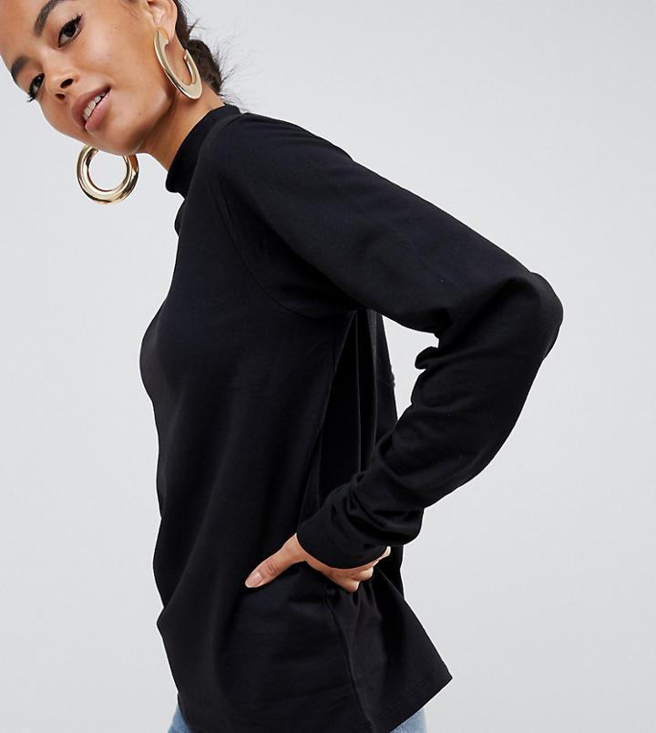 Asos Design Tall Lightweight High Neck Sweat In Black - Black