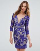 Little Mistress Lace V-neck Mini Dress - Blue