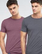 Asos 2 Pack Muscle Fit T-shirt In Washed Black Marl/red Marl With Crew Neck Save - Multi