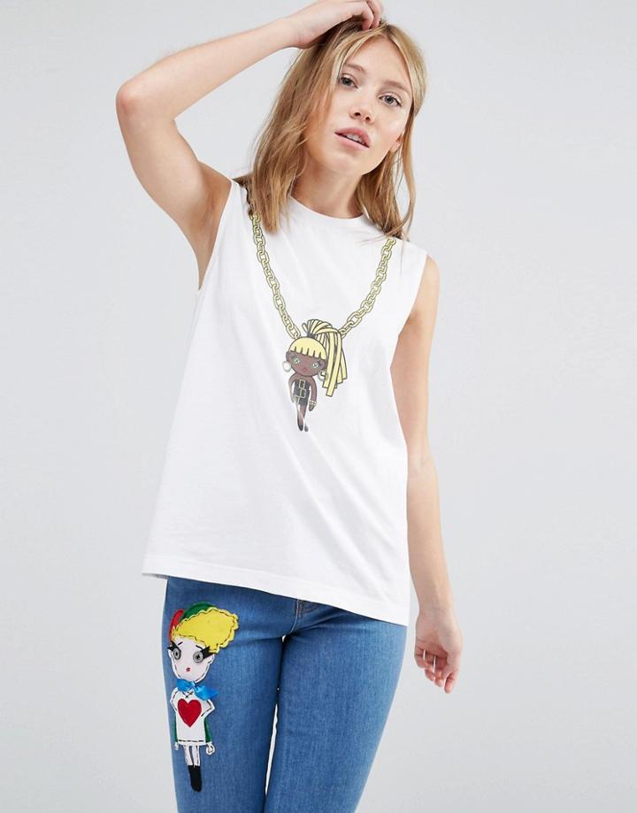 Love Moschino Doll On Chain Tank Top - White
