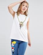 Love Moschino Doll On Chain Tank Top - White