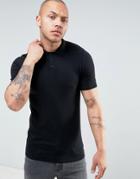 Asos Short Sleeve Knitted Polo In Muscle Fit In Black - Black