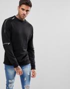 Boohooman Sweatshirt With Zip Detail In Black - Black