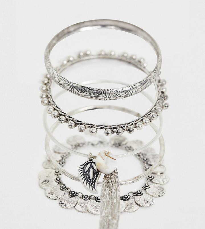 Sacred Hawk Resin Shell & Coin Bracelet Pack - Silver