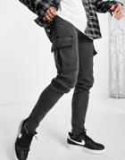 Sixth June Fitted Cargo Jeans In Black Wash