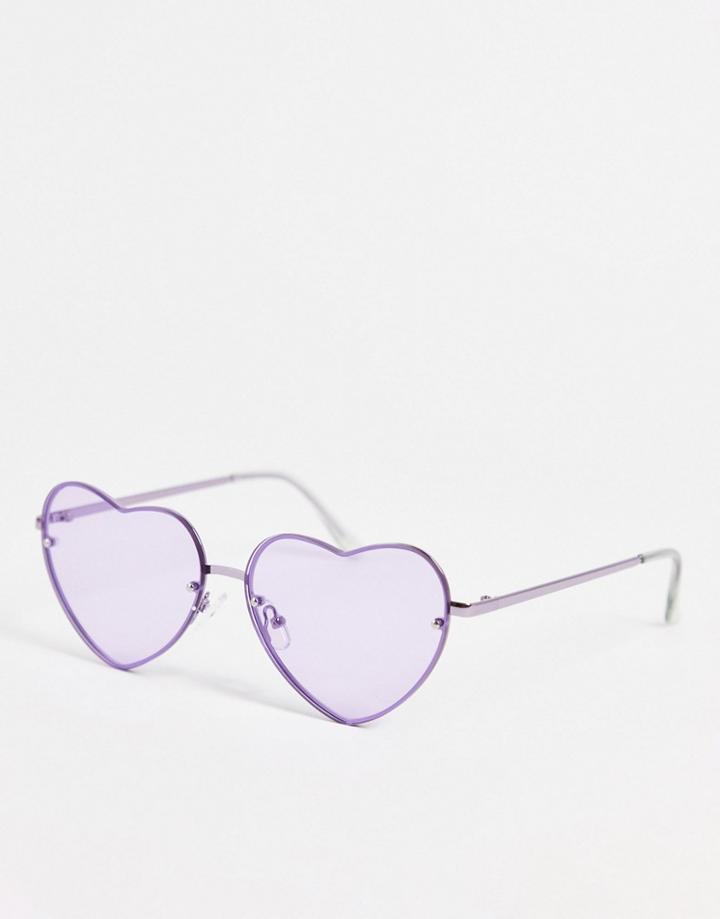 Asos Design Rimless Sunglasses With Heart Design In Lilac-purple