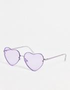 Asos Design Rimless Sunglasses With Heart Design In Lilac-purple
