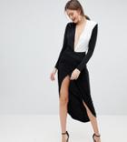 John Zack Tall Plunge Front Wrap Maxi Dress - Black