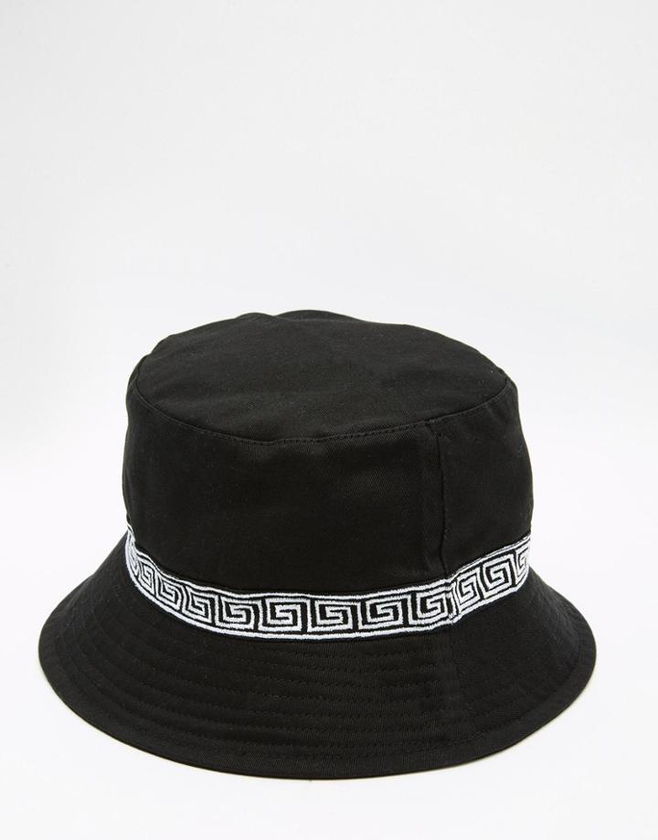 Asos Bucket Hat In Black With Monochrome Tape - Black