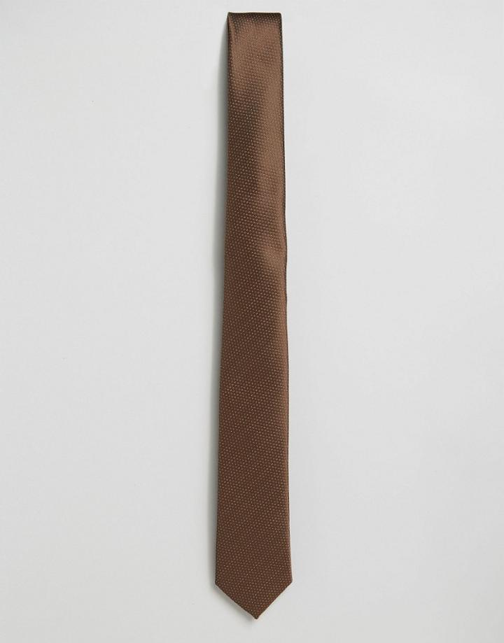 Asos Slim Tie In Brown Polka Dot - Brown