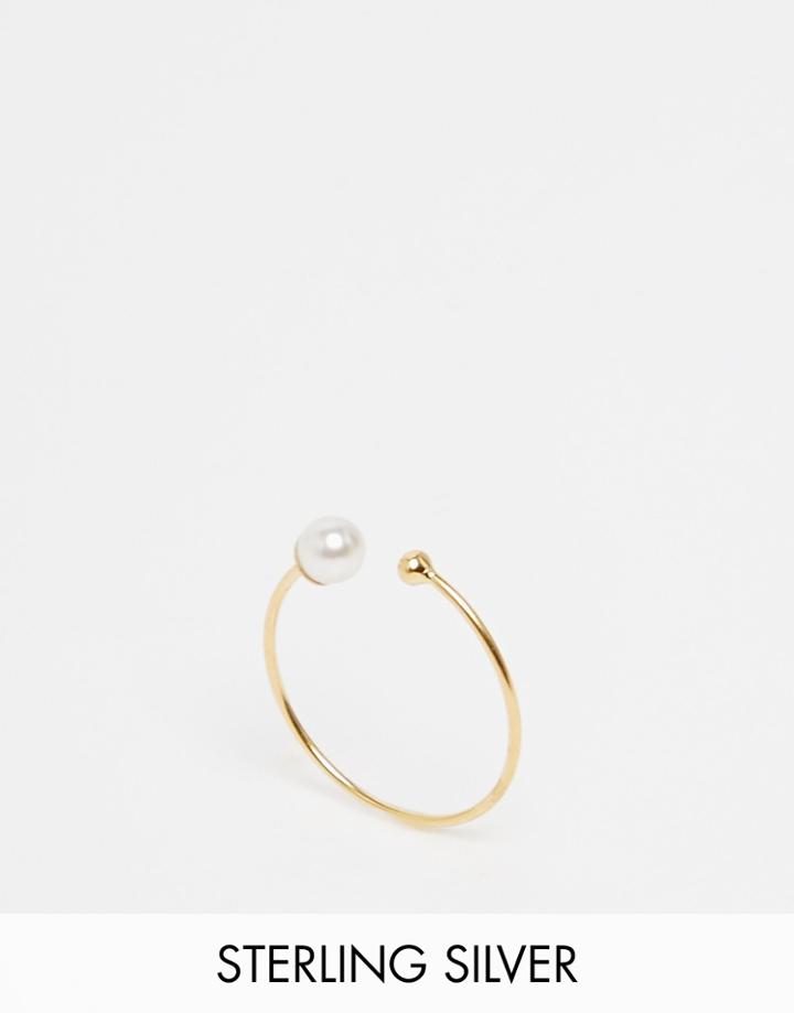 Asos Gold Plated Sterling Silver Fine Open Faux Pearl Ring - Cream