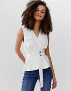 Asos Design Utility Wrap Sleeveless Top With Contrast Stitching-red