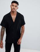 Asos Design Oversized Viscose Shirt With Deep V In Black - Black