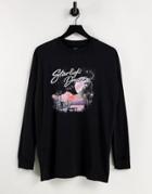 Cotton: On Relaxed Boyfriend Graphic Long Sleeve T-shirt In Black