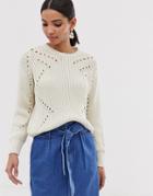 Y.a.s Lightweight Cable Knit Sweater - Cream