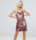 Asos Petite Cowl Front Mini Sequin Dress - Multi