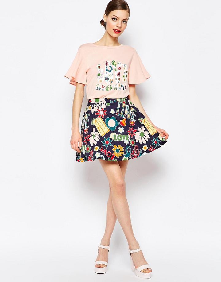 Love Moschino Hippie Love Skater Skirt - Blue