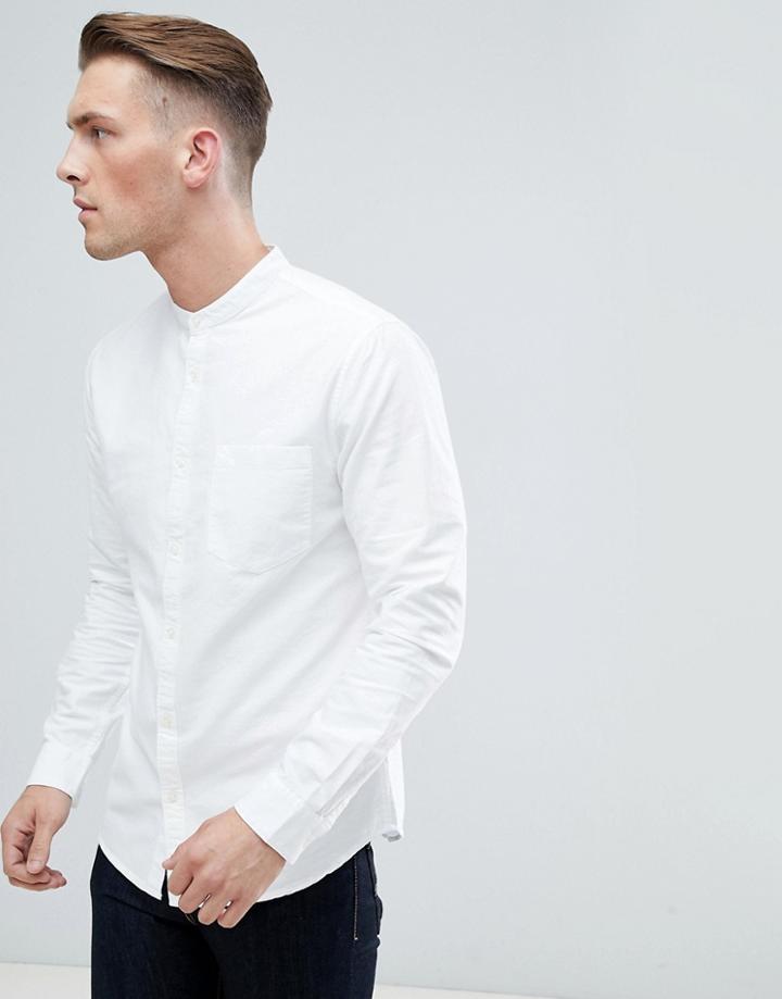 New Look Oxford Shirt With Grandad Collar In White - White