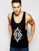 Asos Tank With Extreme Racer Back And Monochrome Geo-tribal Print - Black