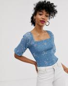 Gestuz Cindy Heart Print Shirred Blouse - Blue
