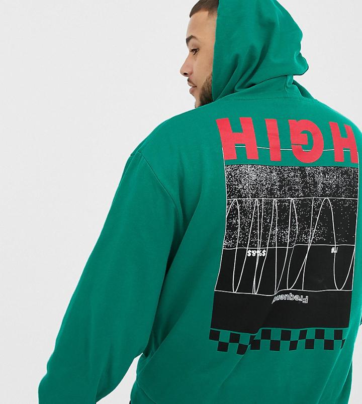 Collusion Plus Hoodie With Back Print In Green - Green