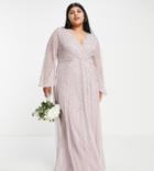 Frock And Frill Plus Bridesmaid Plunge Front Maxi With Embellishment In Dusty Mauve-pink