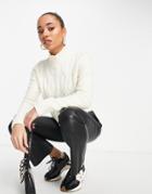 Calvin Klein Jeans Cable Knit Turtleneck Sweater In Cream-white