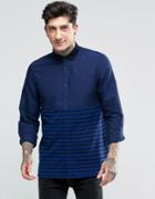 Fred Perry Shirt With Stripe Panel In French Navy In Slim Fit - Navy
