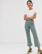 Monki Check Print Jersey Flare Pants In Multi