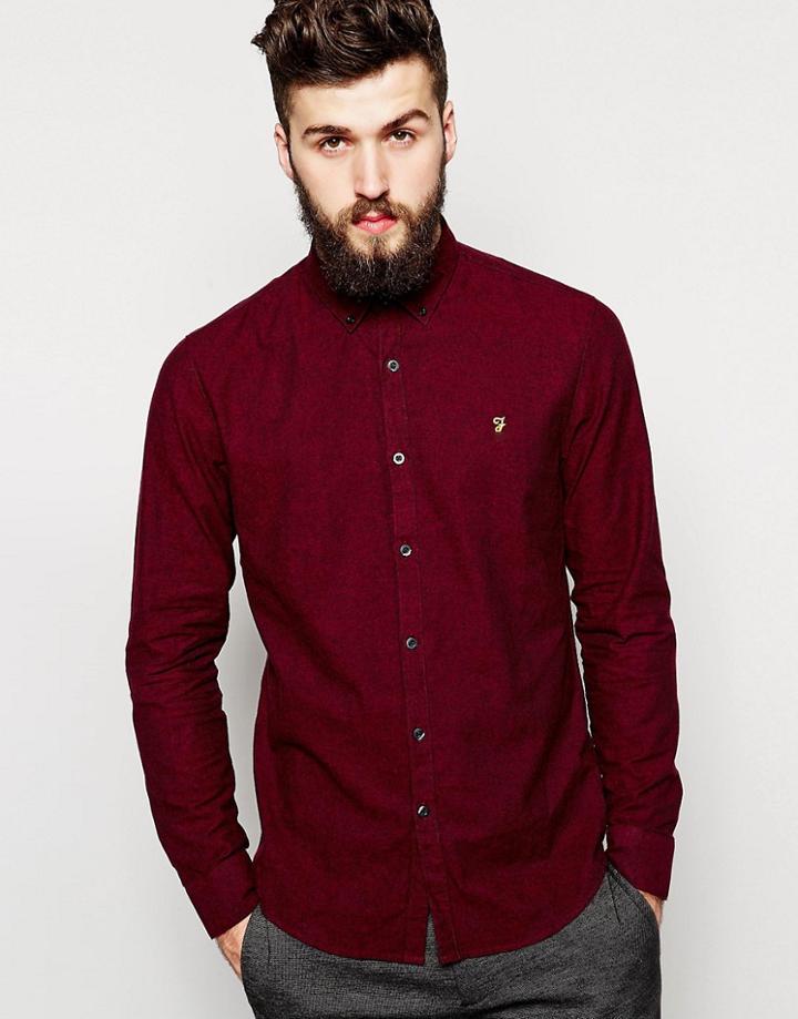 Farah Oxford Shirt With Black Weft In Slim Fit - Red