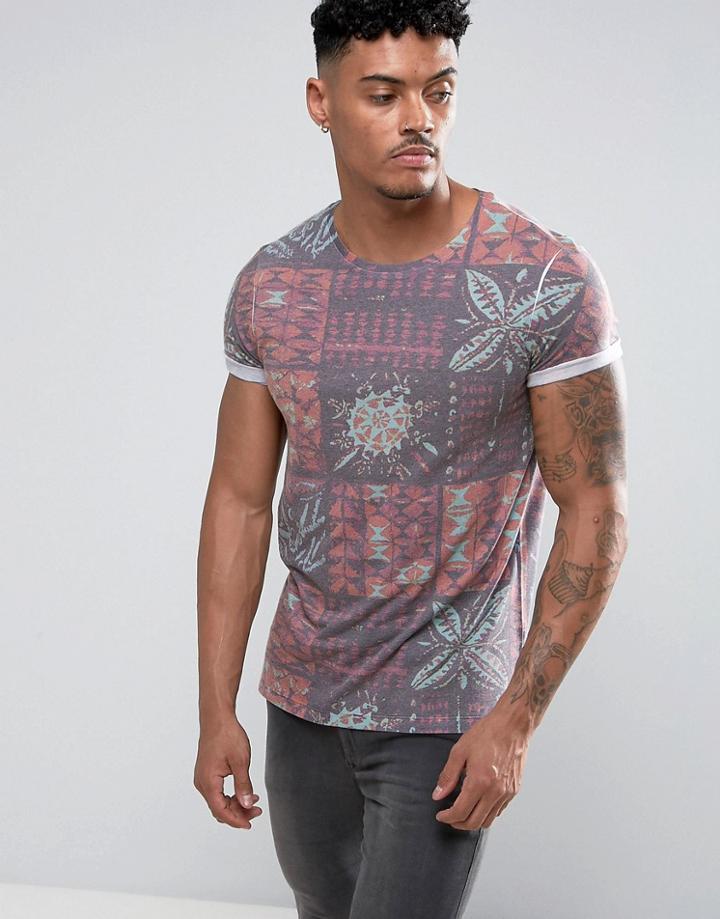 Asos T-shirt With All Over Retro Tile Print - Black