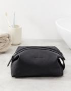 Asos Design Leather Toiletry Bag With Emboss In Black Saffiano