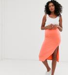 Asos Design Maternity Jersey Midi Skirt With Split - Pink