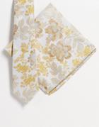 Asos Design Slim Tie And Pocket Square With Floral Design In Ecru - Beige-neutral