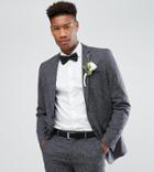 Farah Tall Skinny Wedding Suit Jacket In Fleck-gray