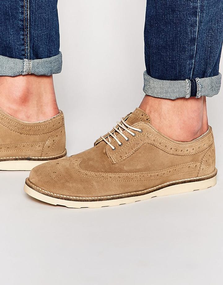 Asos Brogue Shoes In Stone Suede - Stone
