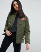 Asos Military Shirt With Floral Badges - Multi
