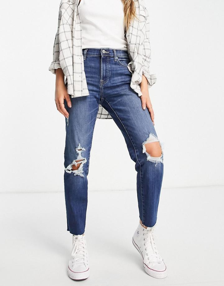 Tommy Jeans Knee Rip Straight Leg Jeans In Indigo-navy