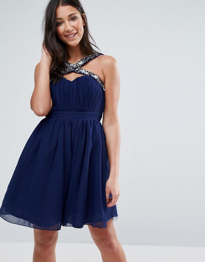 Little Mistress Embellished Strap Mini Dress - Navy