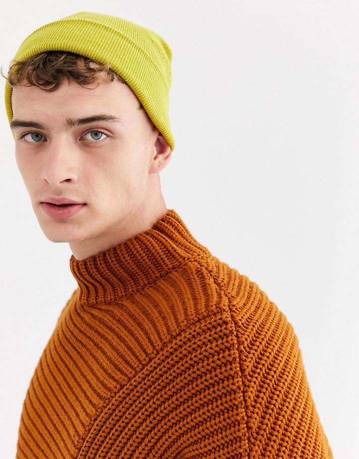 Asos Design Fisherman Beanie In Light Olive-green