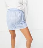 Asos Design Maternity Overbump Gingham Flippy Shorts In Blue-blues