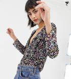 Mango Long Sleeve Sequin Top In Rainbow-multi