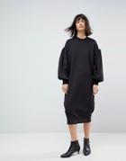 Asos White 3d Pleat Ovoid Midi Sweat Dress - Black