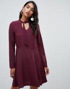 Vila Long Sleeve Smock Mini Dress In Burgundy-red