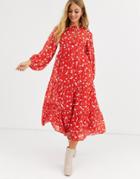 Asos Design Tiered Long Sleeve Smock Maxi Dress In Floral Print